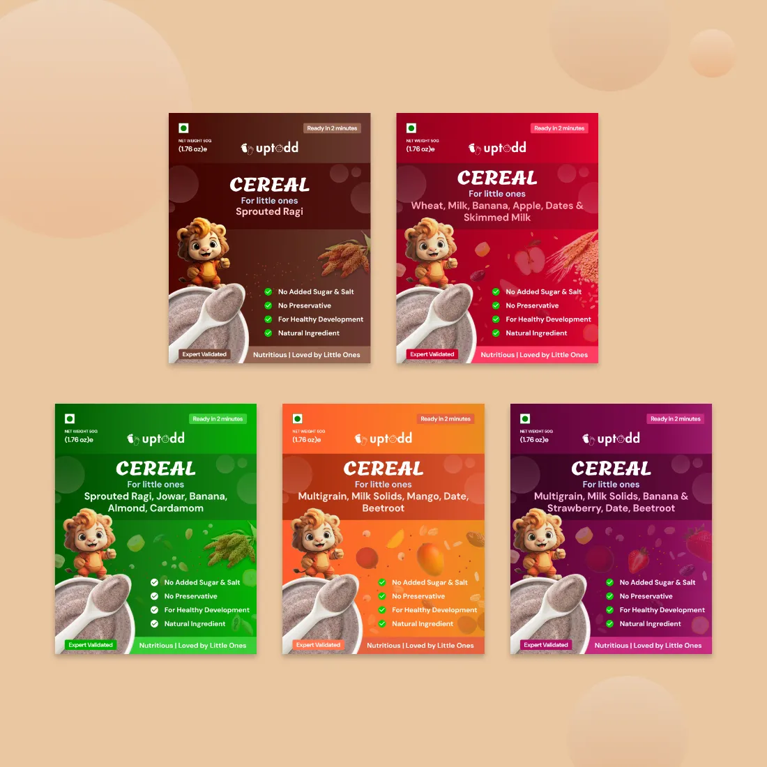 Cereal Trial Pack | Multigrain, Sprouted Ragi & Fruits Combo of 5 × 50g Packs (250g) 