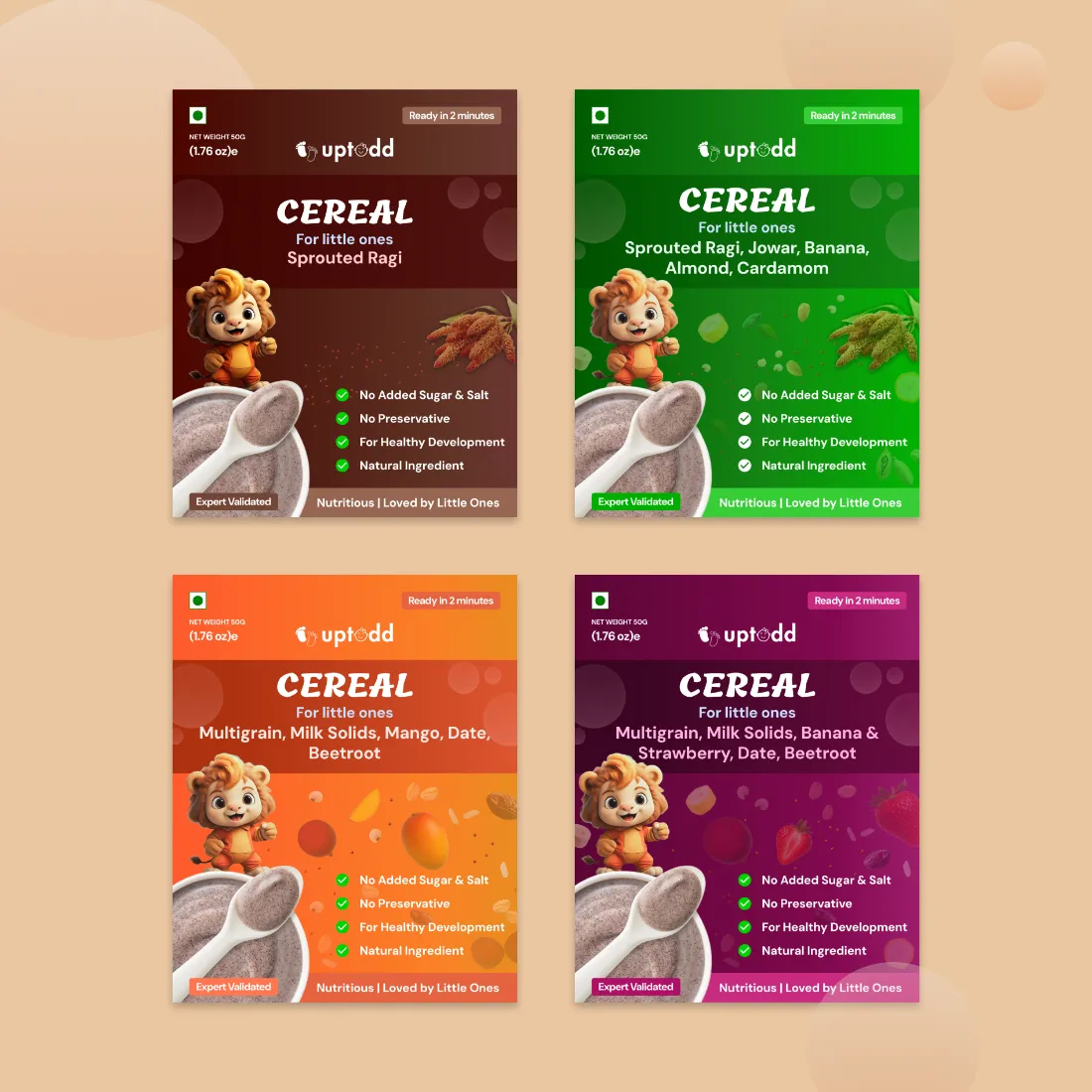 Multigrain Cereals Trial Pack | Goodness of Millets - Ragi, Jowar, Oats | 4 * 50g Packs (200g)